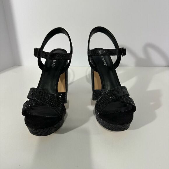 Maripe Leilani Open Toe Ankle Strap Rhinestone Platform Sandals Black | Size 7.5 - Picture 14 of 15
